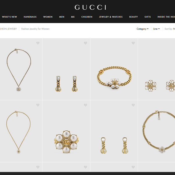 Disposición de productos en sitio web de Gucci tomado como referencia para el moodboard