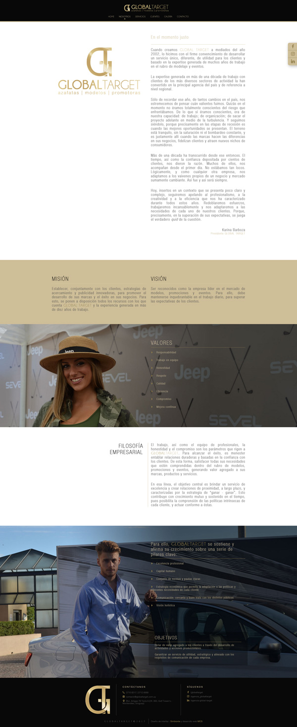 Diseño web sección "about" de Global Target