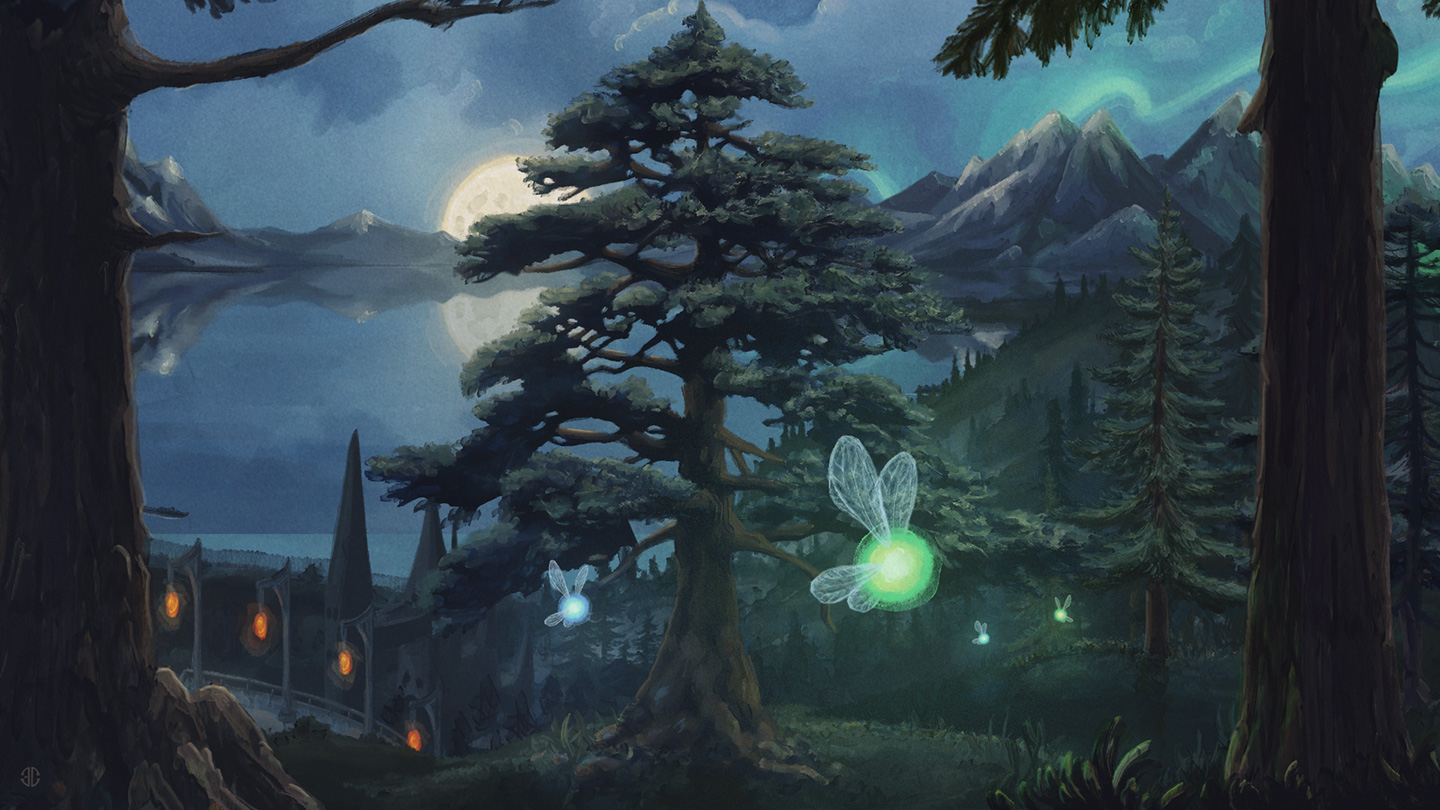 Recreation of the fantasy forest scene