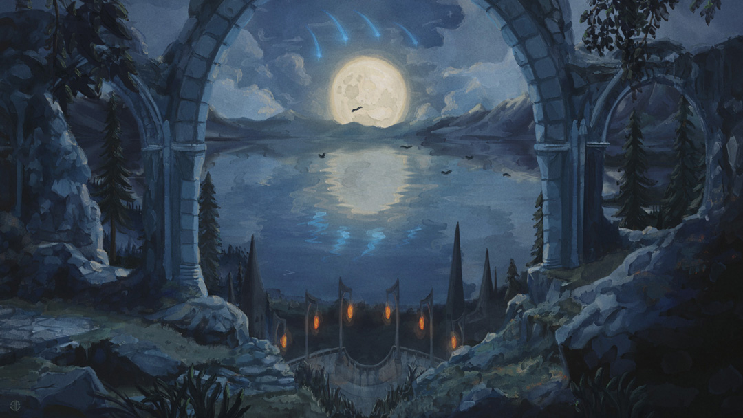 Painting of The Full Moon over a lake
