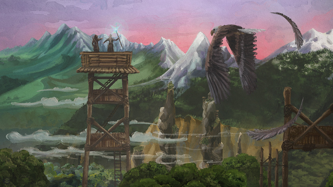 Digital painting of The Watchtowers' scene