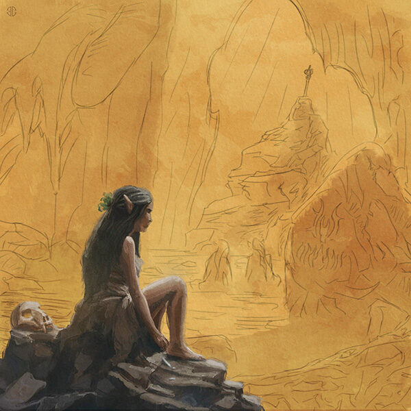 Concept art of the cave's scene